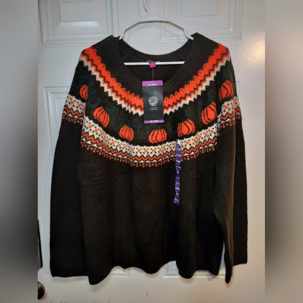 Vince Camuto Women’s XXL Pumpkin Fair Isle Sweater Brown NWT